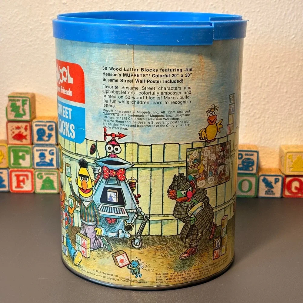 Playskool Wood Blocks Kids OS Multi Good Vintage Rare Sesame Street 1975